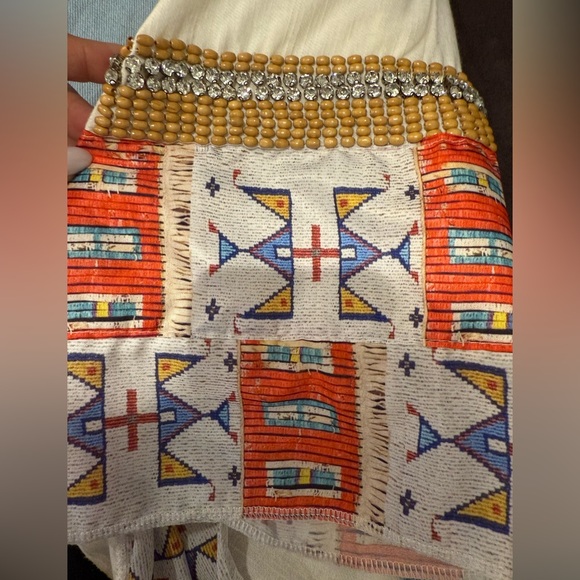 Bohemian Denim & Cream Jacket Vibrant geometric Patterns Oversized Size XS - Picture 4 of 6